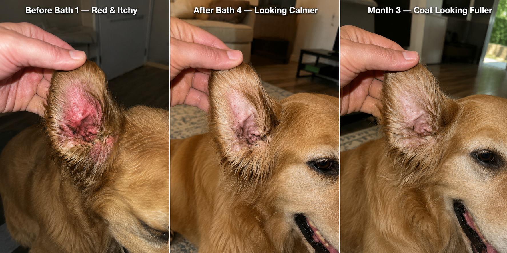 Red, irritated ears calming across the 4-Bath protocol
