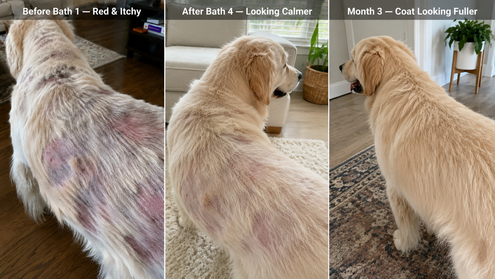 Patchy, inflamed back regrowing fuller coat across the protocol