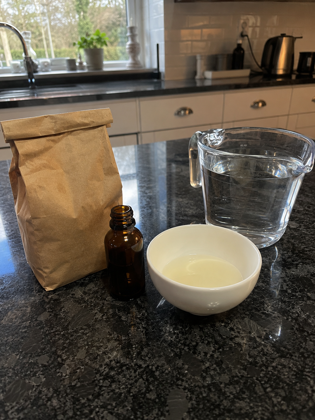 The 3 natural supermarket ingredients laid out on a kitchen counter